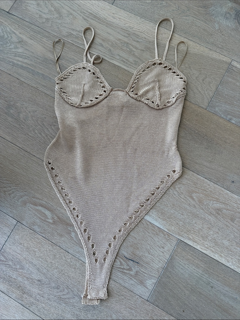 Mango Beige Knit Lace-Trim Top